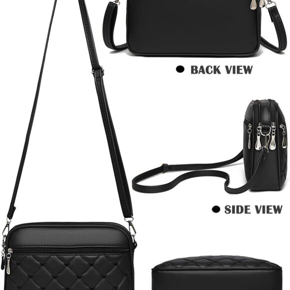 Stylish Vegan Leather Mini Crossbody Bag with Zipper Closure and Gold Accents - Picture 2 of 6